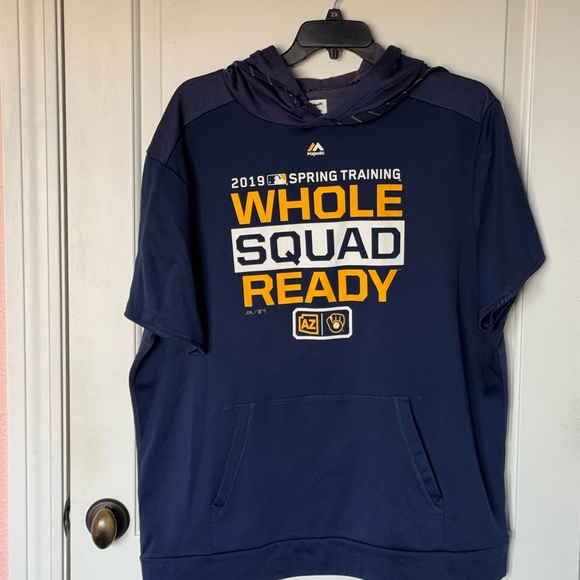 Majestic Other - Majestic Milwaukee Brewers Hooded Short-Sleeve Sweatshirt 2019 Spring Training